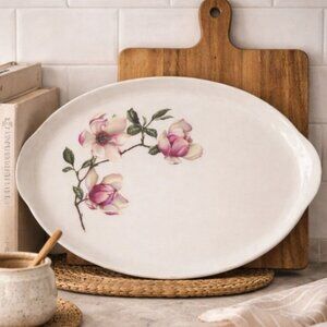 VTG Floral Magnolia Serving Platter Cottagecore Ceramic Dish Kitchen Display